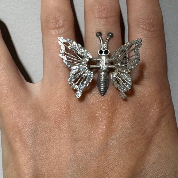 Butterfly Statement Ring – Silver – Adjustable (Fits Ring Size 6+) - Picture 6 of 6